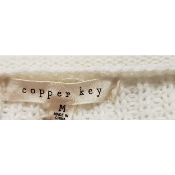 Copper key knit sweater size Medium cream blue striped fuzzy knit - Picture 3 of 10